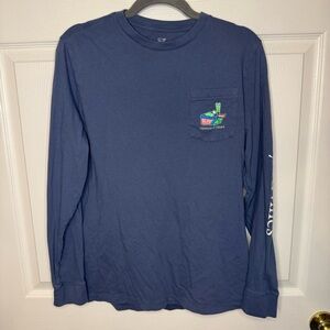Vineyard Vines Blue Long Sleeve Kids Tee Size XL with Skiing Whale Logo GUC